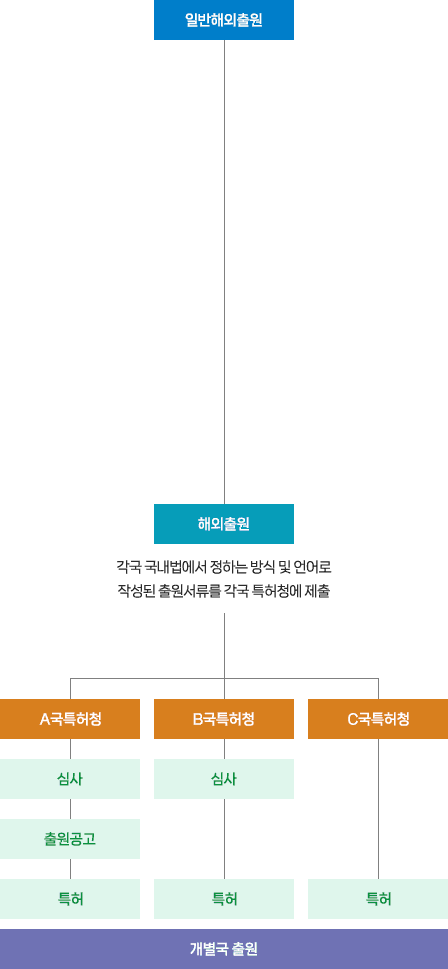 (일반해외출원)개별국 특허출원 및 PCT에 의한 국제 특허 출원 흐름도
